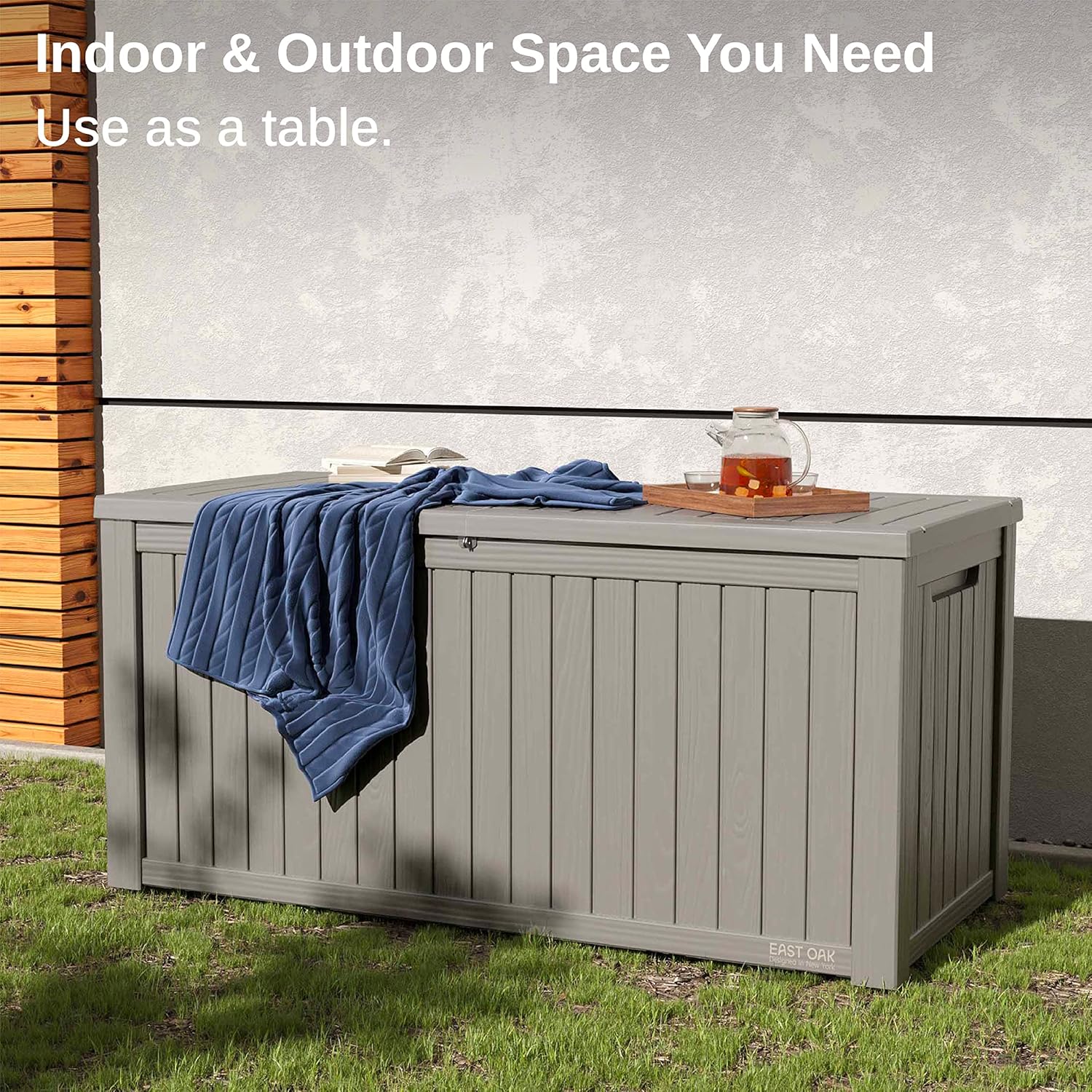 EAST OAK Outdoor Storage Box, 60 Gallon Deck Box Indoor and Outdoor Use, Waterproof Resin Storage Bin