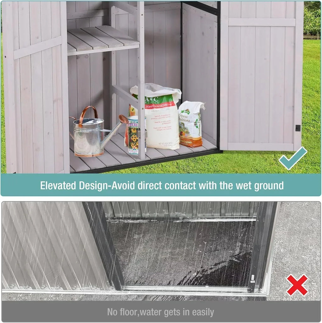 Sheds Outdoor Storage Garden Shed with Metal Frame Structure Adjustable Shelves Capacity Storage