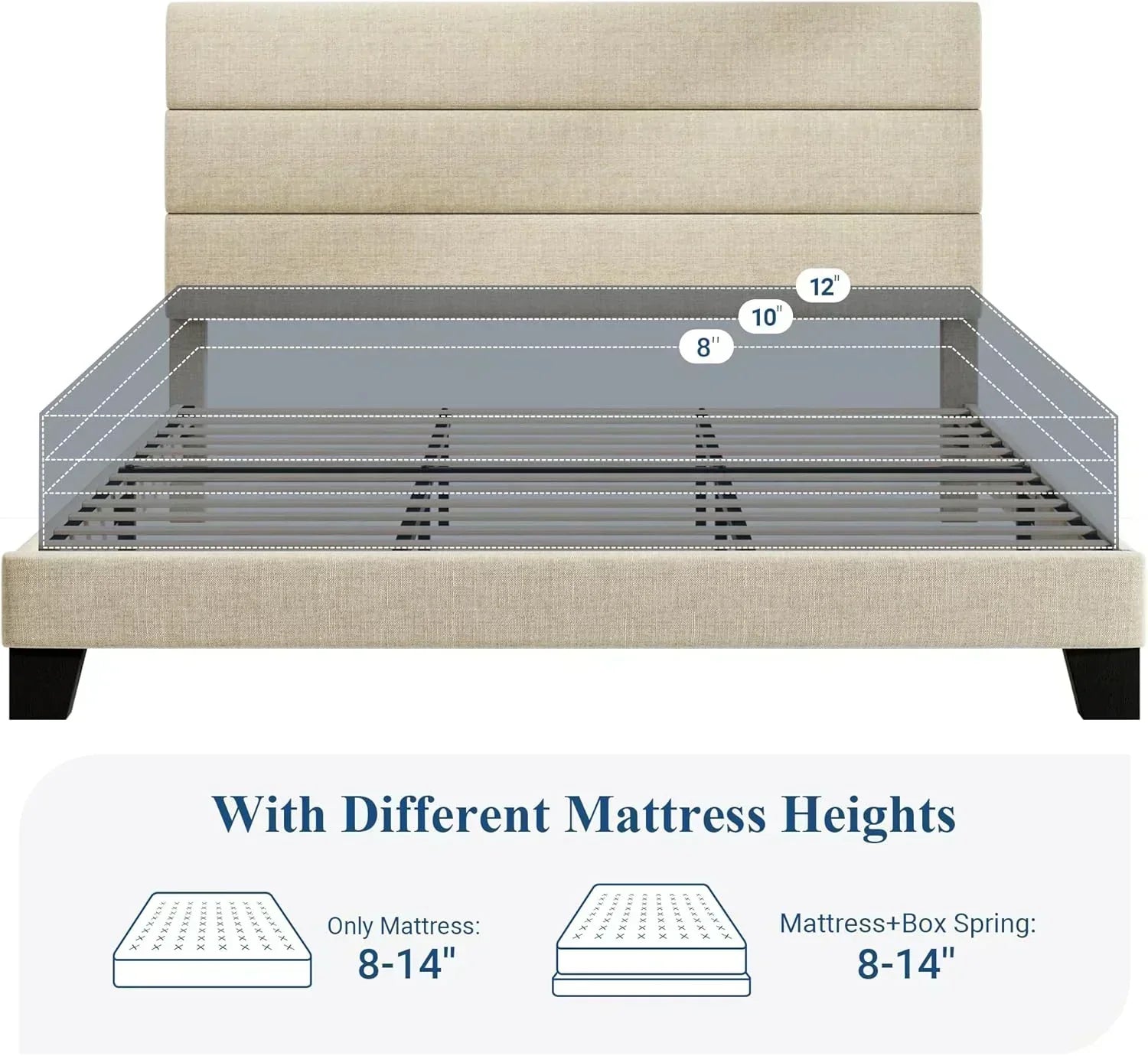 Allewie Queen Size Platform Bed Frame with Fabric Upholstered Headboard Wooden Slats Support