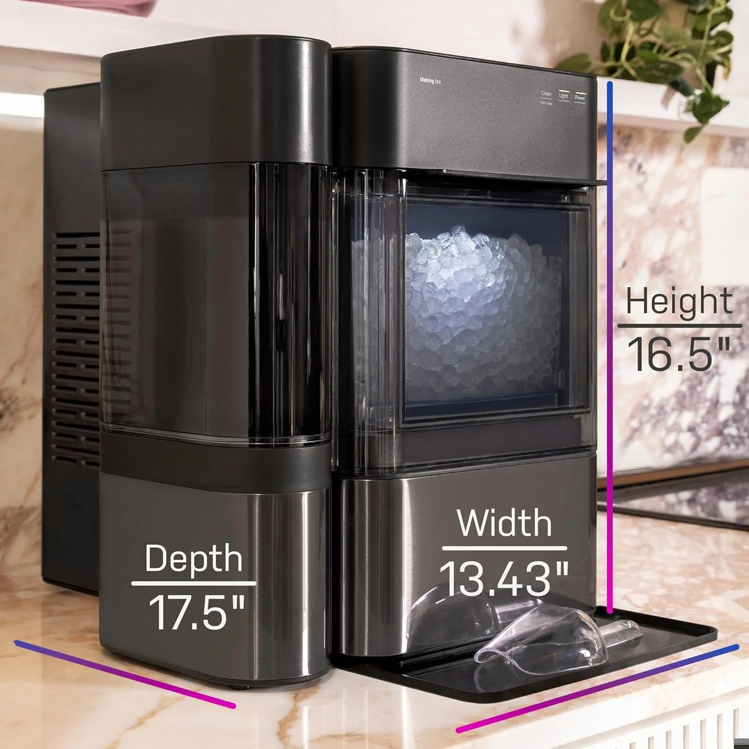 GE Profile Opal 2.0 XL with 1 Gallon Tank, Chewable Crunchable Countertop Nugget Ice Maker, Scoop included, 38 lbs in 24 hours, Pellet Ice Machine with WiFi & Smart Connected, Stainless Steel