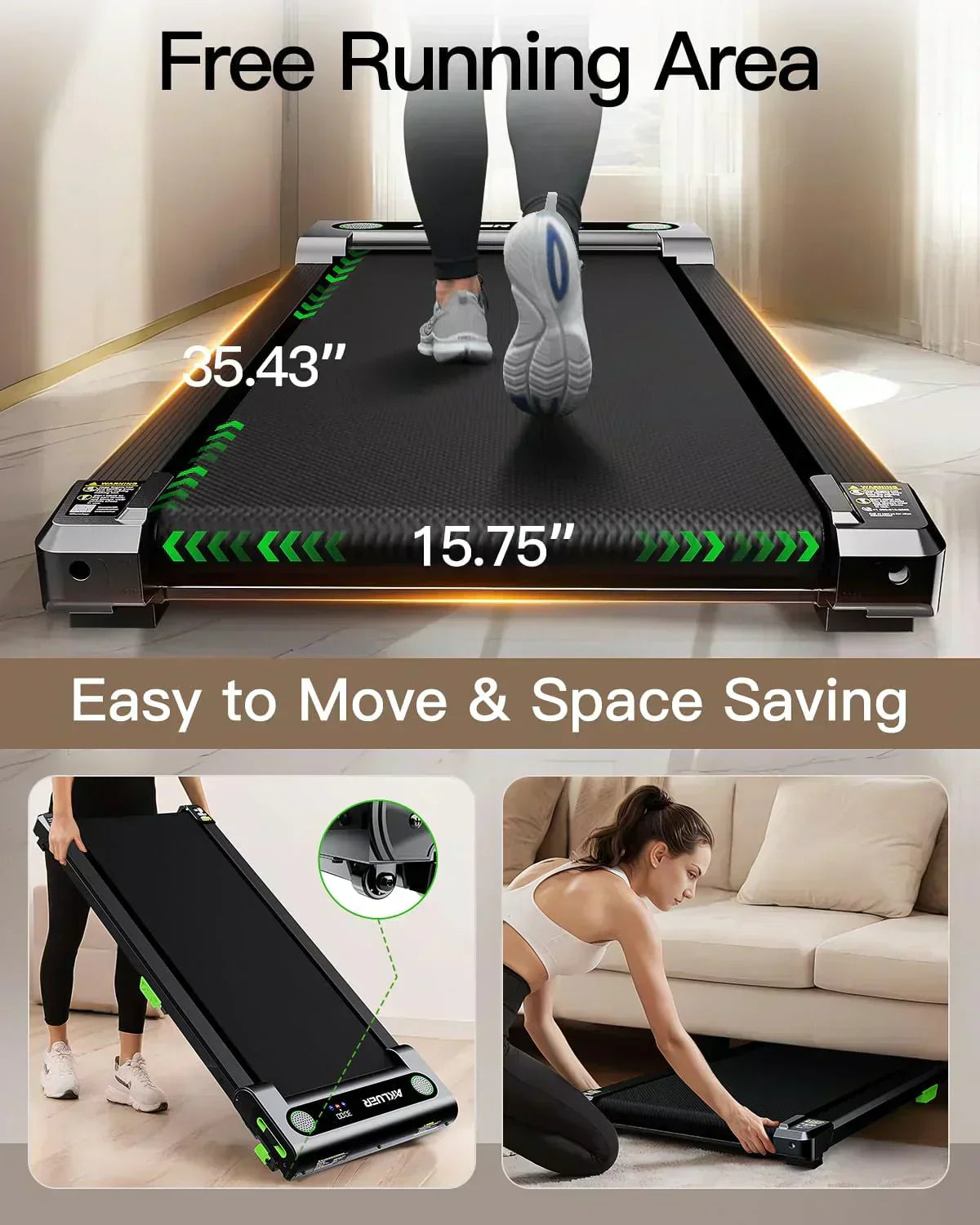 Akluer Inclined Home Treadmill 2.5 HP Small Under-Desk Treadmill Remote Control LED Display