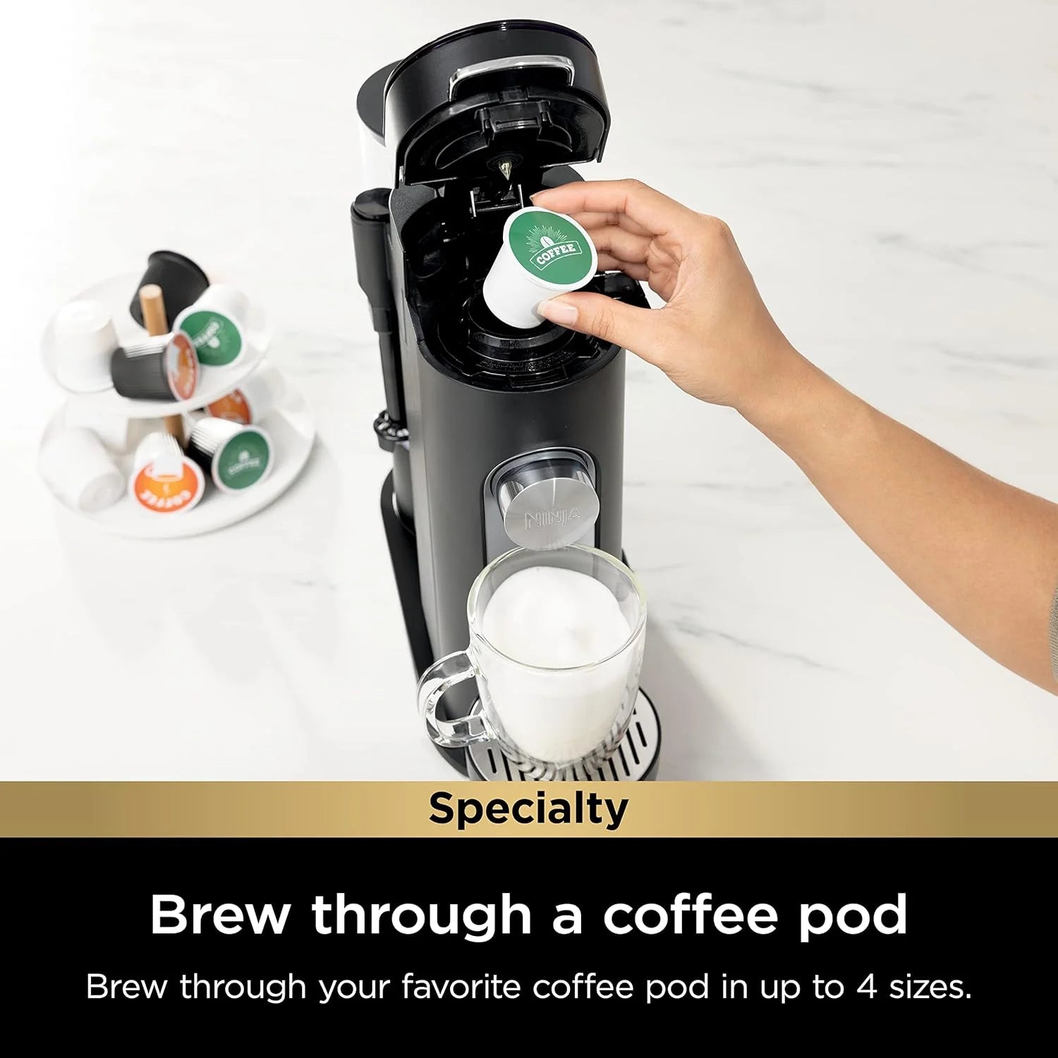 Ninja Pod & Grounds Single-Serve Coffee Maker 56-oz. Reservoir Stone PB051ST
