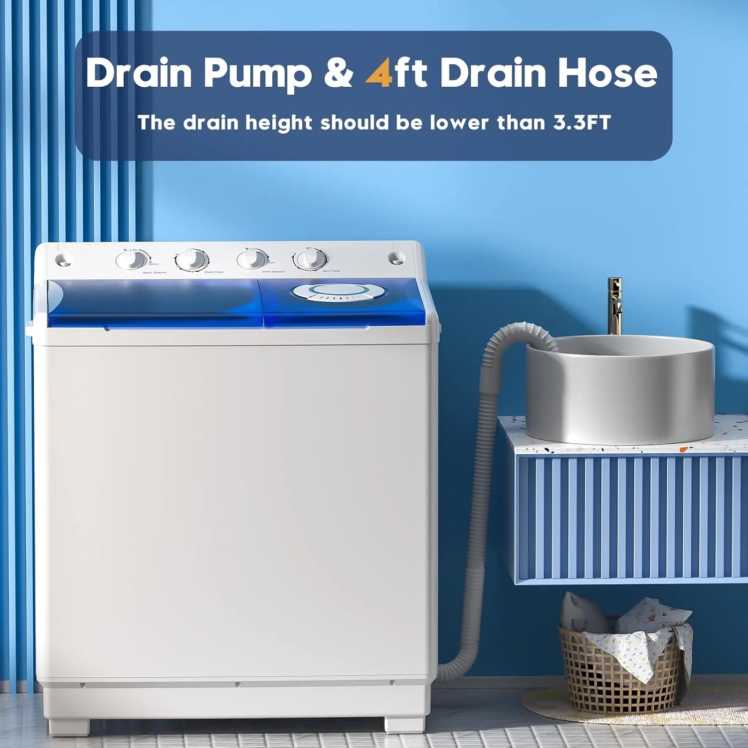 Auertech Portable Washing Machine 28lb Twin Tub Washing Machine Mini Compact Washing Machine with Drain Pump