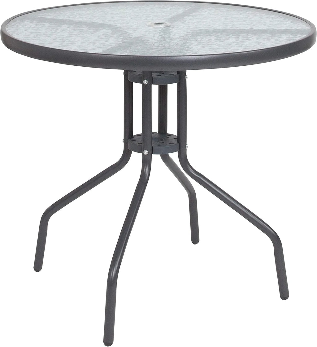 EMMA + OLIVER 6 Piece Brown Patio Garden Set with Umbrella Table and Set of 4 Folding Chairs
