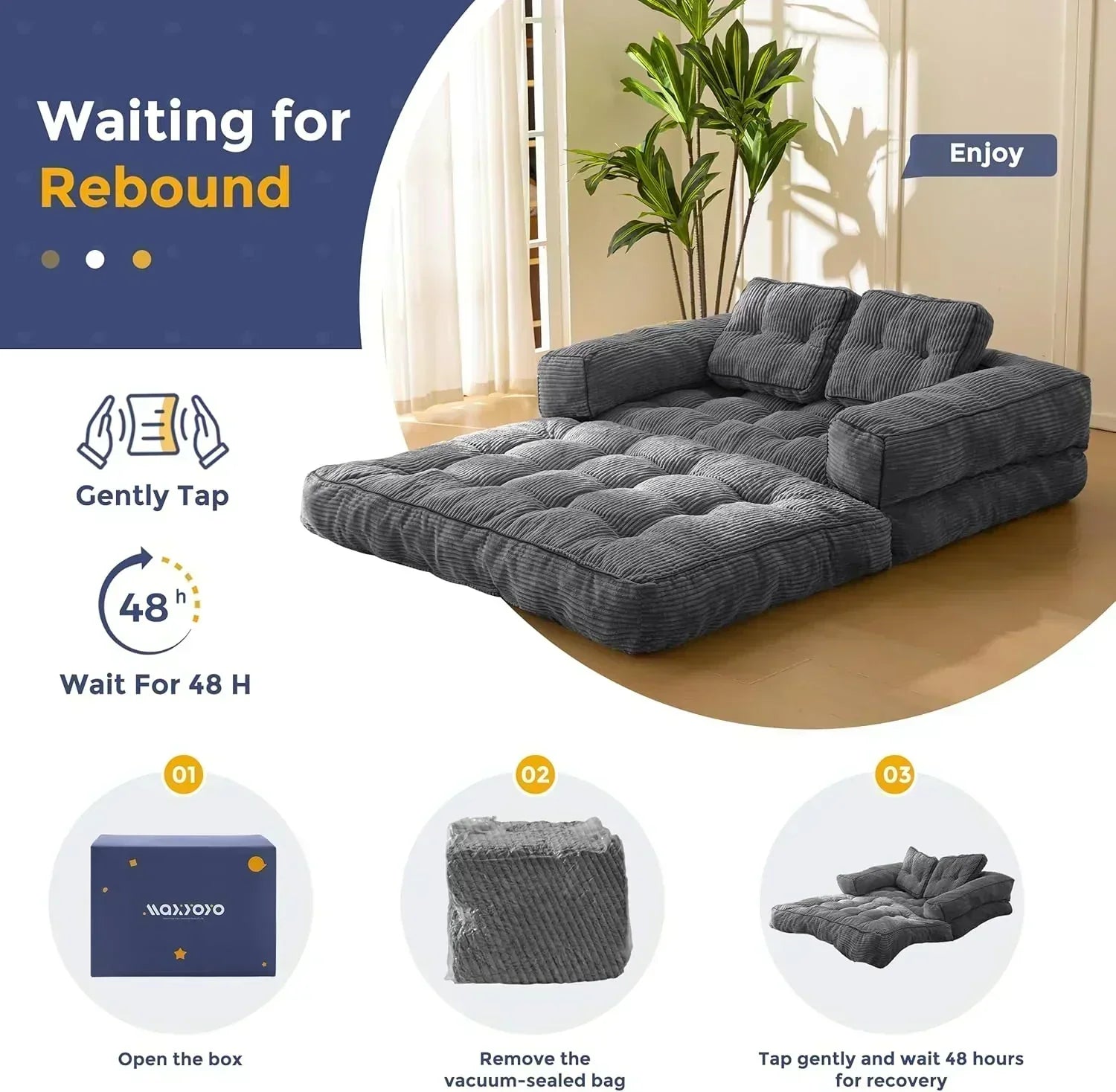 Folding Sofa Bed L-Shaped Convertible Sofa Bed with Armrests and Pillows
