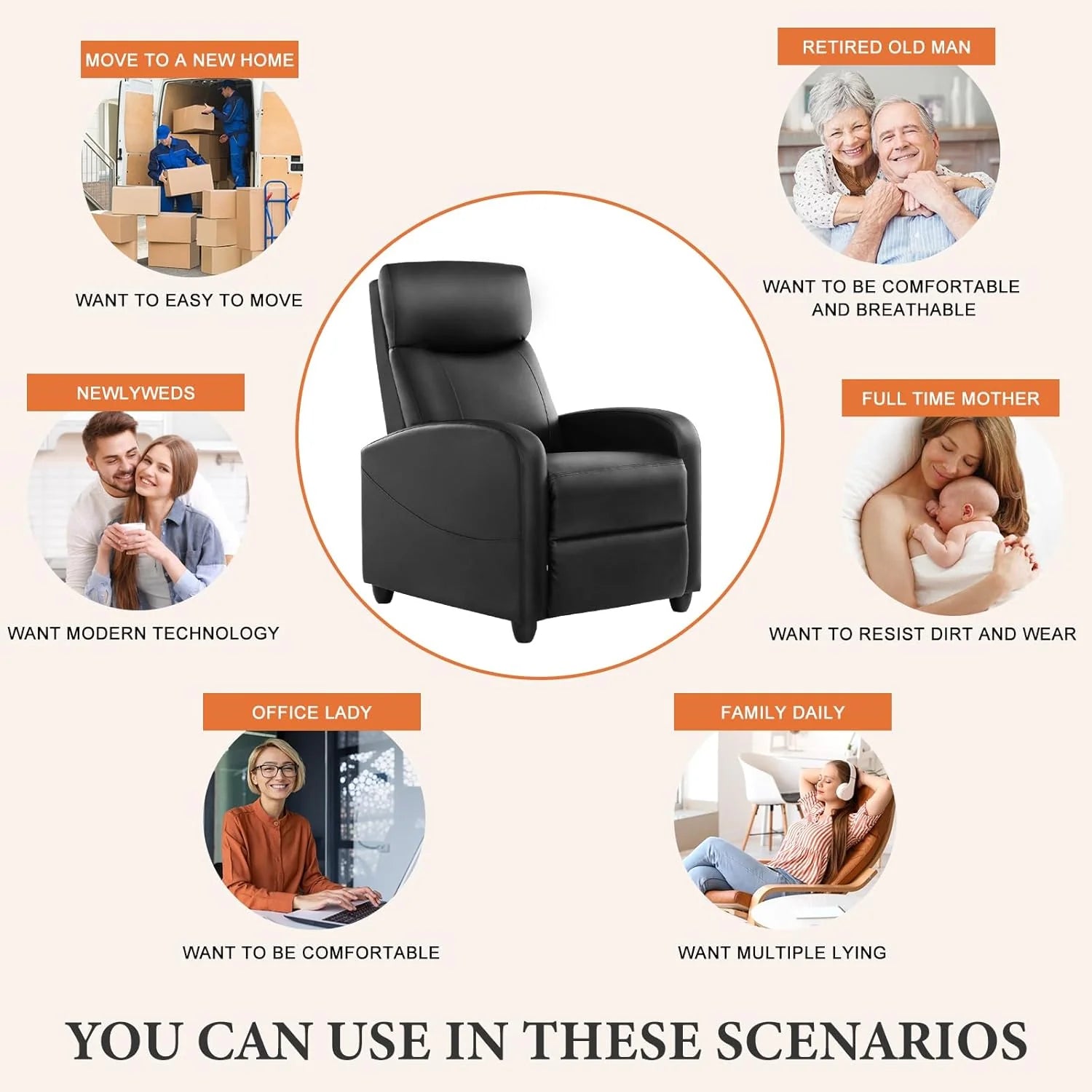 Sweetcrispy Massage Recliner Chair for Adults, Adjustable Home Theater Seating with Lumbar Support for Living Room, Modern Fabric Reclining, Light Grey