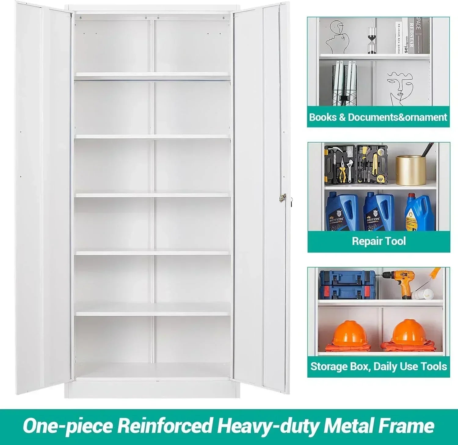 Metal Storage Cabinet with 2 Doors and 6 Shelves Black Metal Cabinet Garage Storage Cabinet