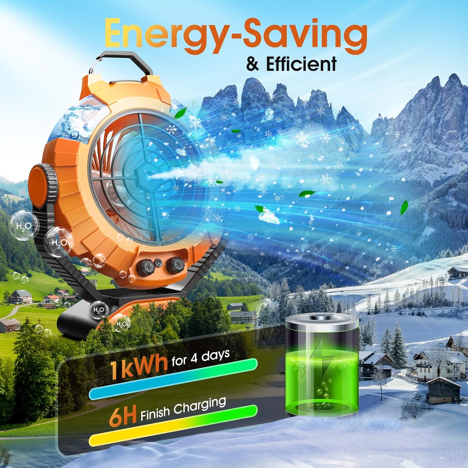 JYew Portable Air Conditioners Misting Fan With 10000mAh Rechargeable Battery Operated Fan