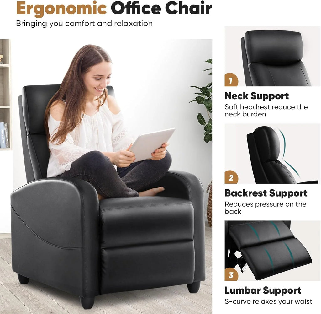 DUMOS Recliner Chair for Adults, Massage Reclining Chair for Living Room, Adjustable Home Theater Seating Single Sofa with Padded Seat Backrest and Footrest, Linen, Grey